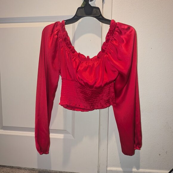 Altar’d State Red Hammered Satin Ruched Crop Top Smocked Women's Size Small - Picture 4 of 4